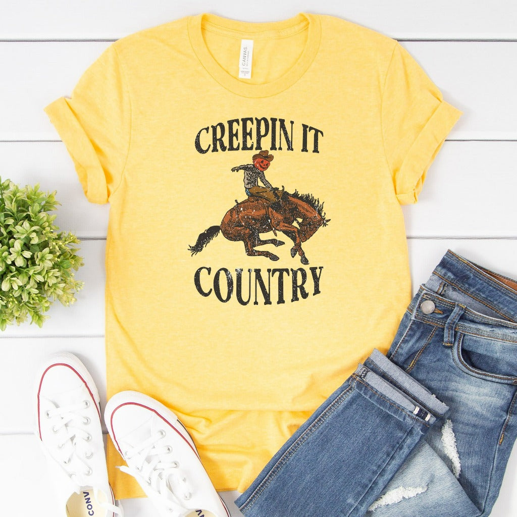 Creepin it Country Shirt, Halloween TShirt, Cowboy Ghost Shirt, Western Halloween Graphic Tee, Cute Spooky, Halloween Party Gift, Pumpkin