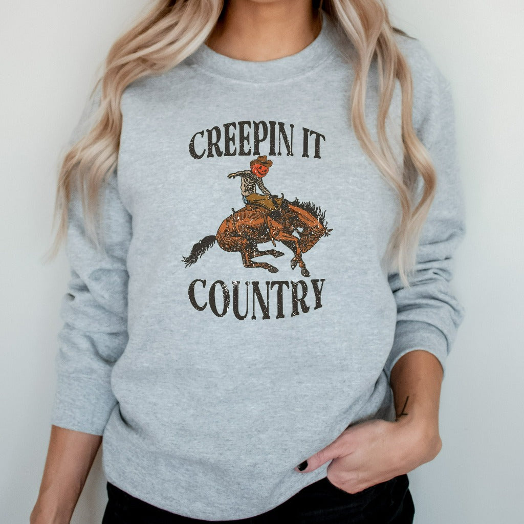 Creepin it Country Sweatshirt and Hoodie, Halloween Crewneck, Cowboy Ghost Shirt, Western Halloween Sweater, Cute Spooky, Halloween Gift