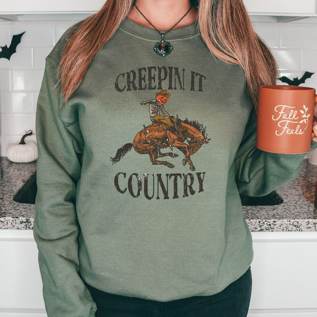Creepin it Country Sweatshirt and Hoodie, Halloween Crewneck, Cowboy Ghost Shirt, Western Halloween Sweater, Cute Spooky, Halloween Gift