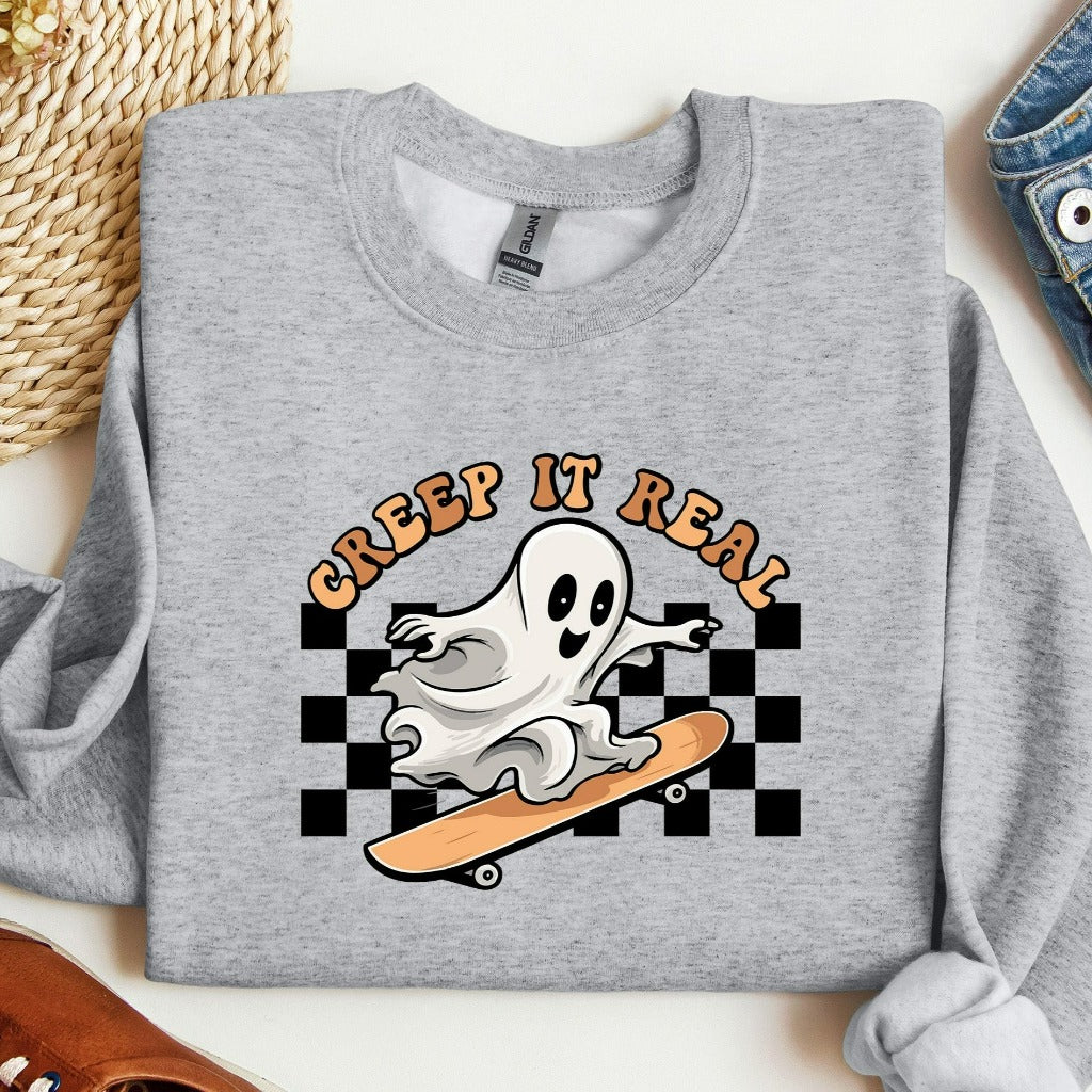 Cute Ghost Halloween Shirt, Creep It Real Halloween Sweatshirt, Women Halloween Crewneck, Spooky Season, Fall Sweater, Retro Halloween Shirt