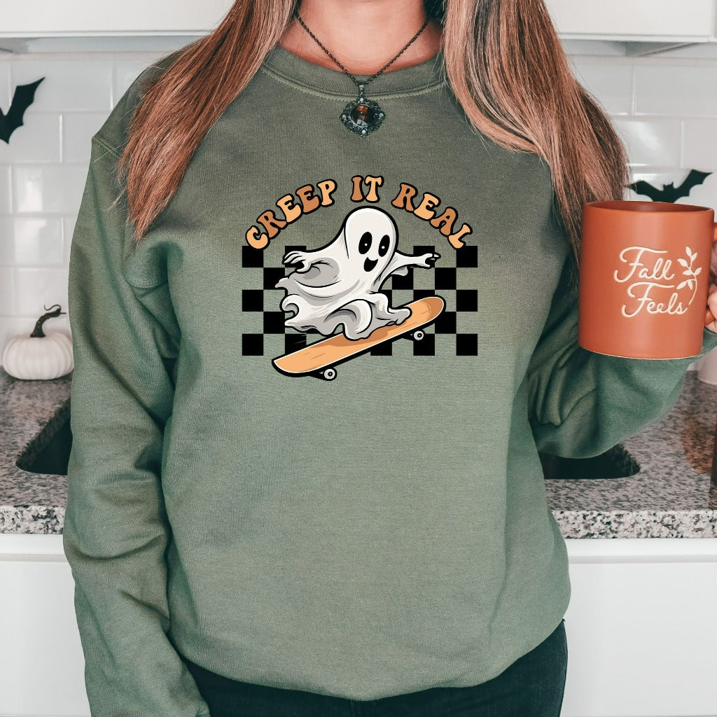 Cute Ghost Halloween Shirt, Creep It Real Halloween Sweatshirt, Women Halloween Crewneck, Spooky Season, Fall Sweater, Retro Halloween Shirt