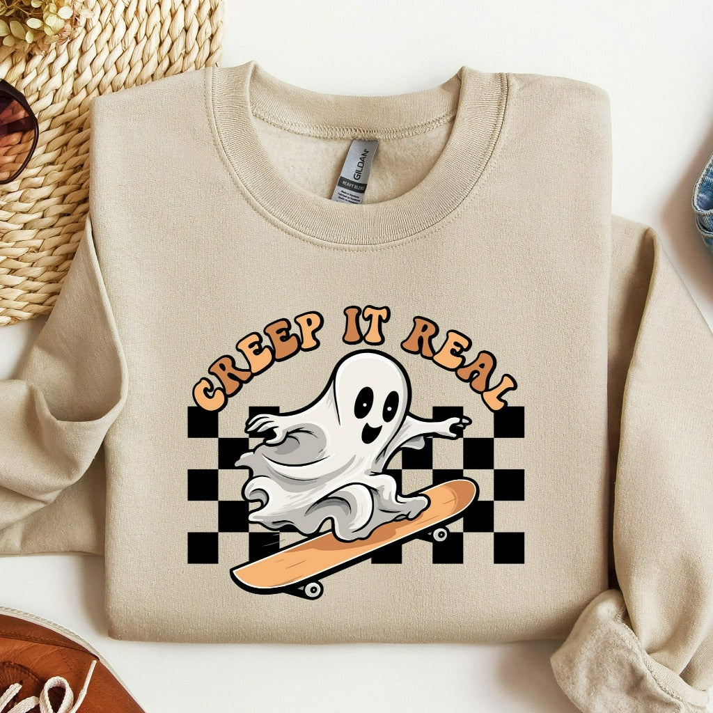 Cute Ghost Halloween Shirt, Creep It Real Halloween Sweatshirt, Women Halloween Crewneck, Spooky Season, Fall Sweater, Retro Halloween Shirt