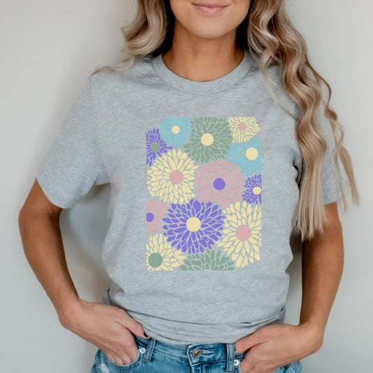 Flowers Shirt, Boho Wildflowers Floral Nature TShirt, Dahlia's Graphic Tee, Vintage Abstract Dahlia Flowers Gift, Retro Wildflower T-Shirt