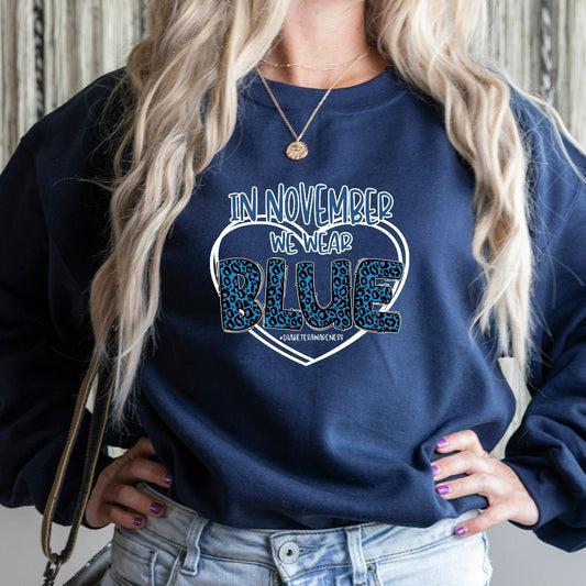 Diabetes Awareness Sweatshirt, In November We Wear Blue Crewneck, Blue Ribbon Sweater, Diabetic Gifts, Diabetes Month Walk