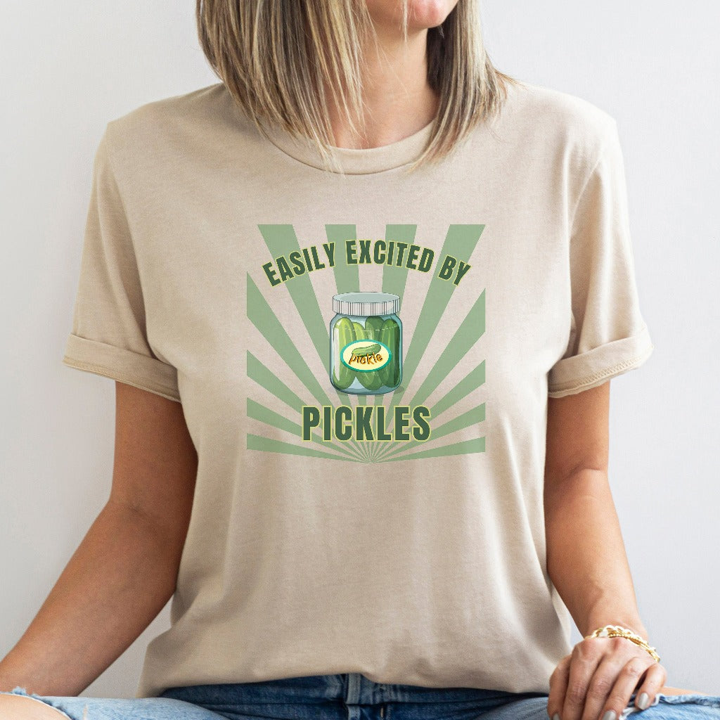 Pickle Lovers Shirt, Easily Excited by Pickles TShirt, Canning Season Graphic Tee, Gift for Pickle Lovers, Funny Pickle Shirt, Gift for Her