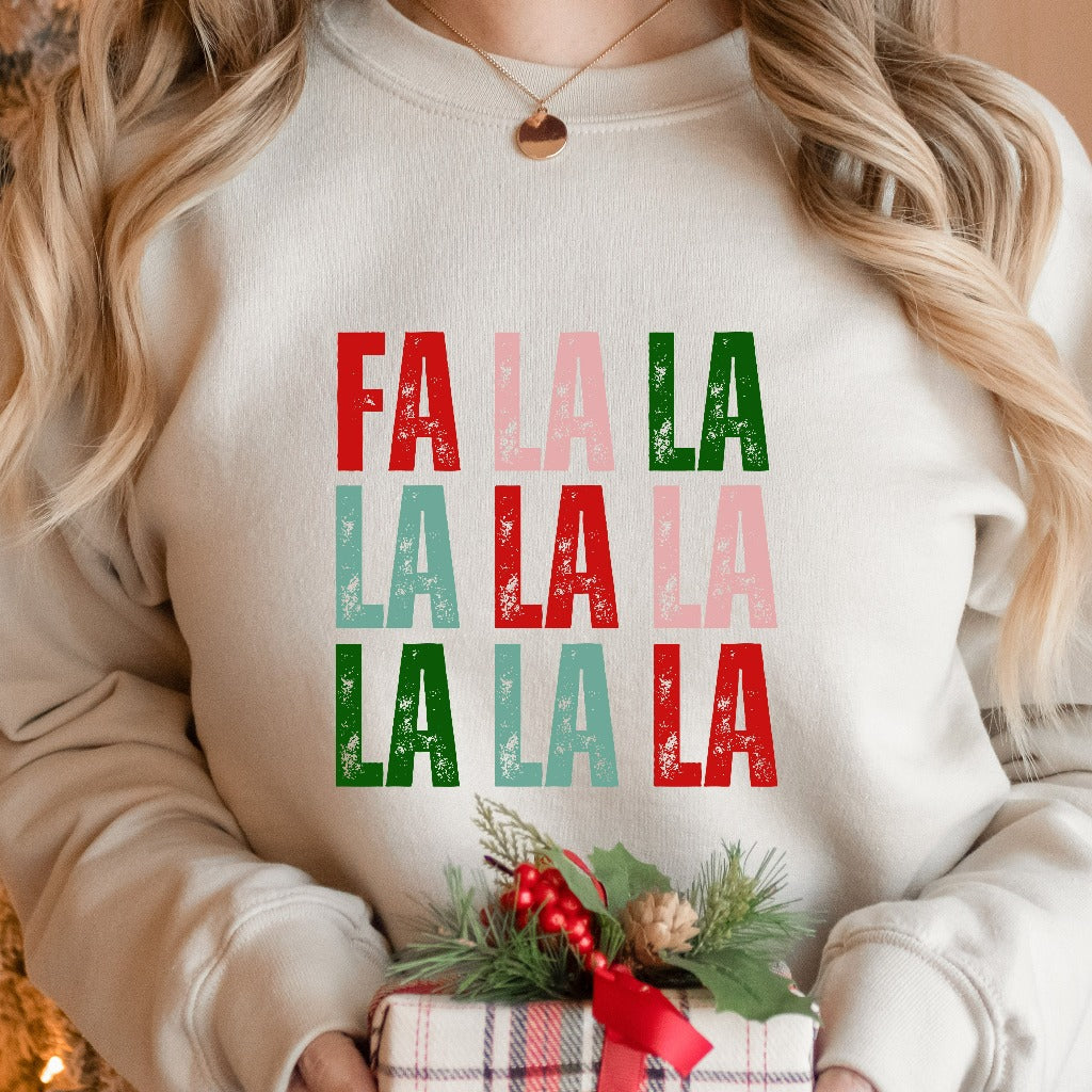 Fa La La La La Christmas Sweatshirt, Women's Holiday Crewneck, Men's Holiday Shirt, Red & Green Holiday Sweater, Fun Christmas Shirt