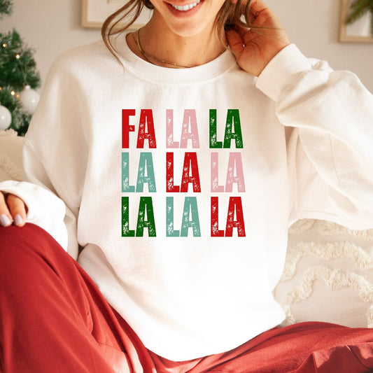 Fa La La La La Christmas Sweatshirt, Women's Holiday Crewneck, Men's Holiday Shirt, Red & Green Holiday Sweater, Fun Christmas Shirt