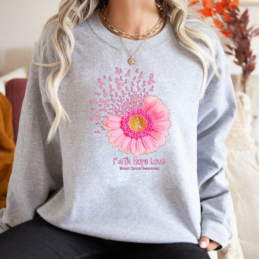 Breast Cancer Awareness Sweatshirt, In October We Wear Pink Crewneck, Faith Hope Love Sweater, Breast Cancer Gifts, Breast Cancer Walk