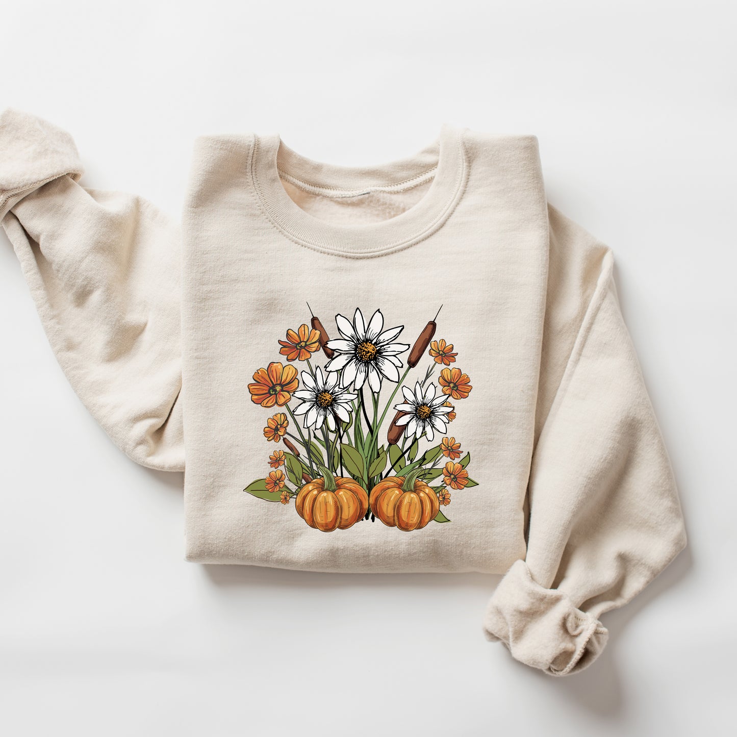 Retro Pumpkins with Fall Flowers Sweatshirt