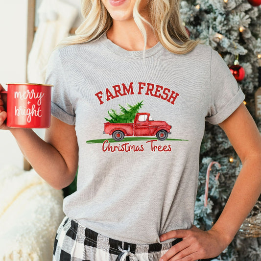 Farm Fresh Christmas Tree Shirt, Christmas Tree TShirt, Christmas Tree Farm Graphic Tee, Christmas Party Tee, Christmas Gift, Winter Shirt