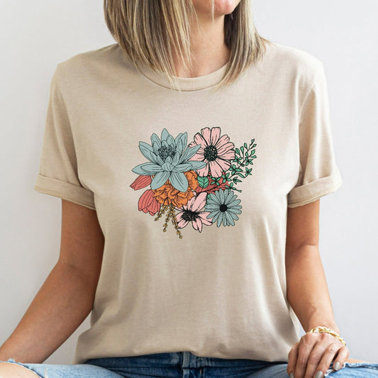 Floral Bouquet Shirt, Boho Flowers TShirt, Festival Graphic Tee, Vintage Botanical Flowers Gift, Retro Wildflower T-Shirt, Gift for Mom