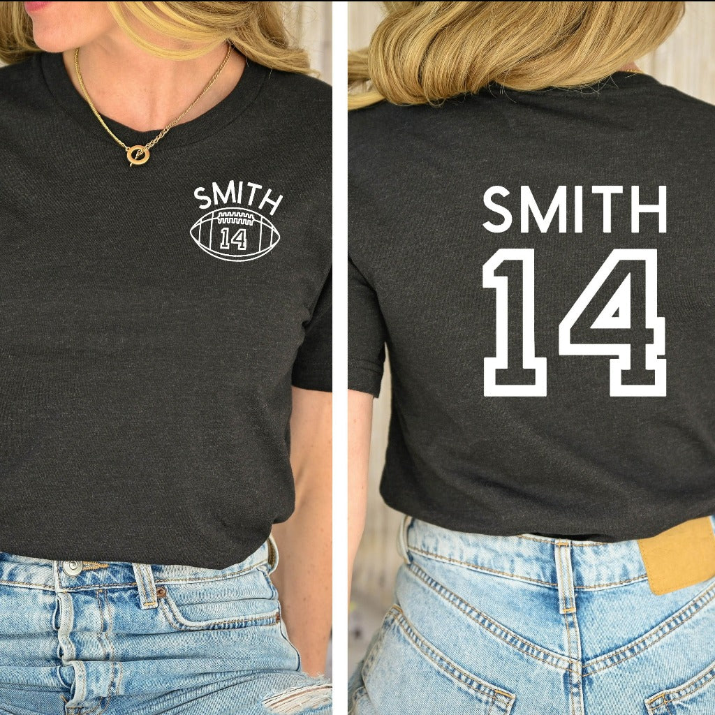 Custom Football Mom Shirt, Personalized Football TShirt, Game Day Football Mama Graphic Tee, Custom Name and Number Football Fan Shirt