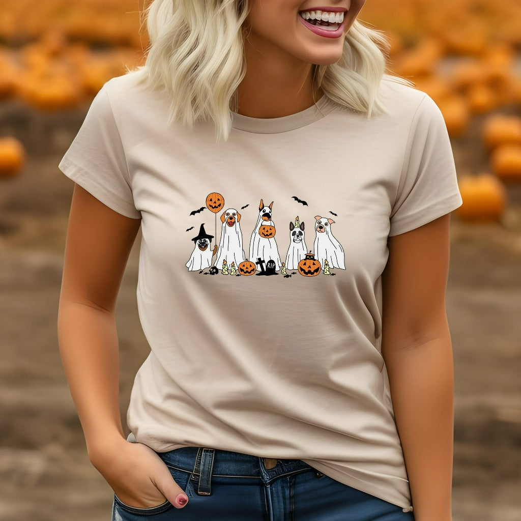Ghost Dogs Halloween Shirt, Pumpkin Halloween TShirt, Jack O Lantern Shirt, Fall Graphic Tee, Spooky Season, Fall Shirts for Women