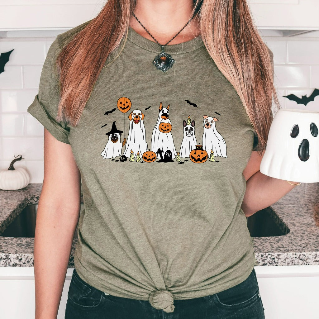 Ghost Dogs Halloween Shirt, Pumpkin Halloween TShirt, Jack O Lantern Shirt, Fall Graphic Tee, Spooky Season, Fall Shirts for Women