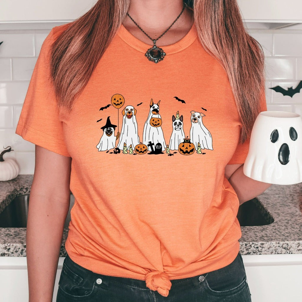 Ghost Dogs Halloween Shirt, Pumpkin Halloween TShirt, Jack O Lantern Shirt, Fall Graphic Tee, Spooky Season, Fall Shirts for Women