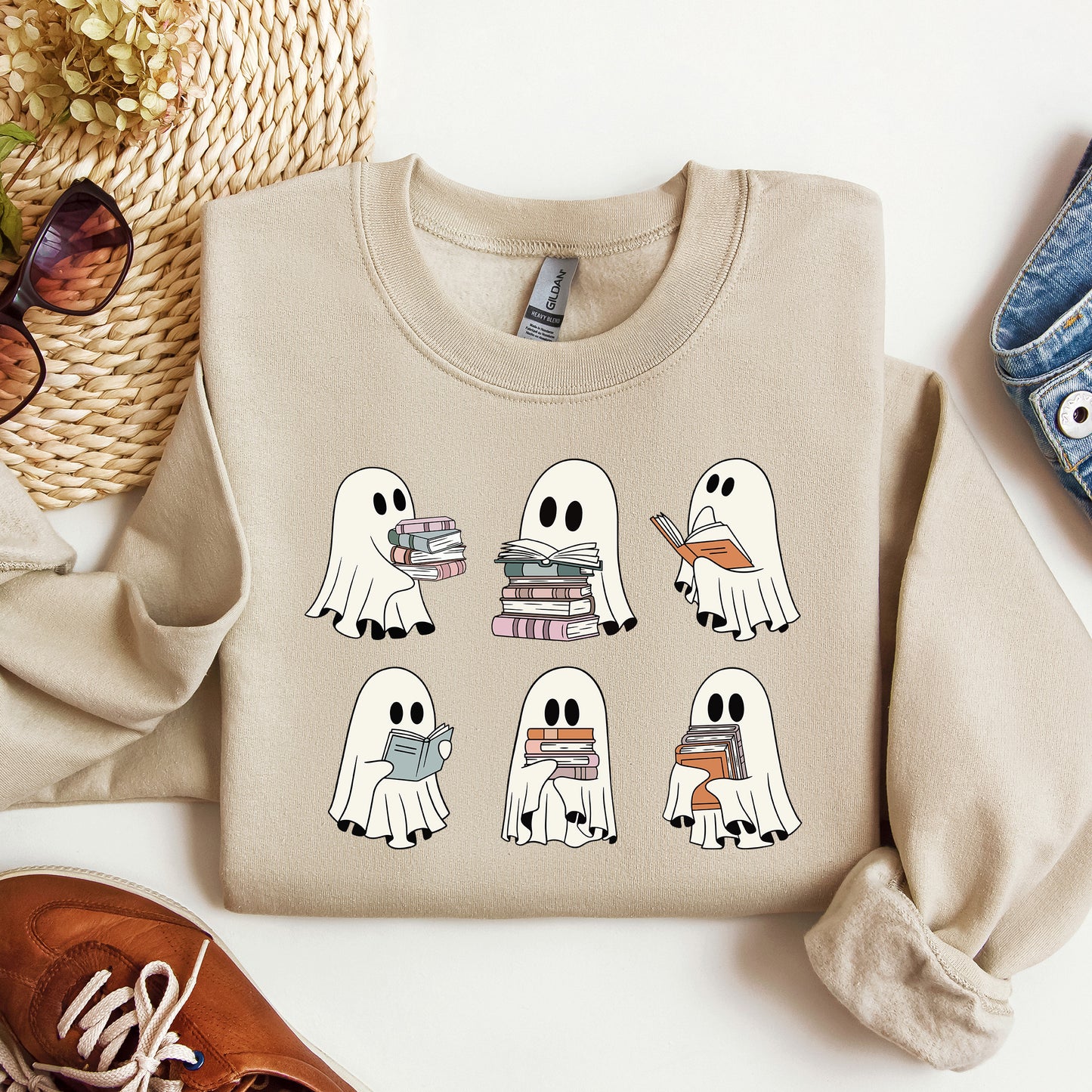 Ghosts Reading Books Crewneck Sweatshirt