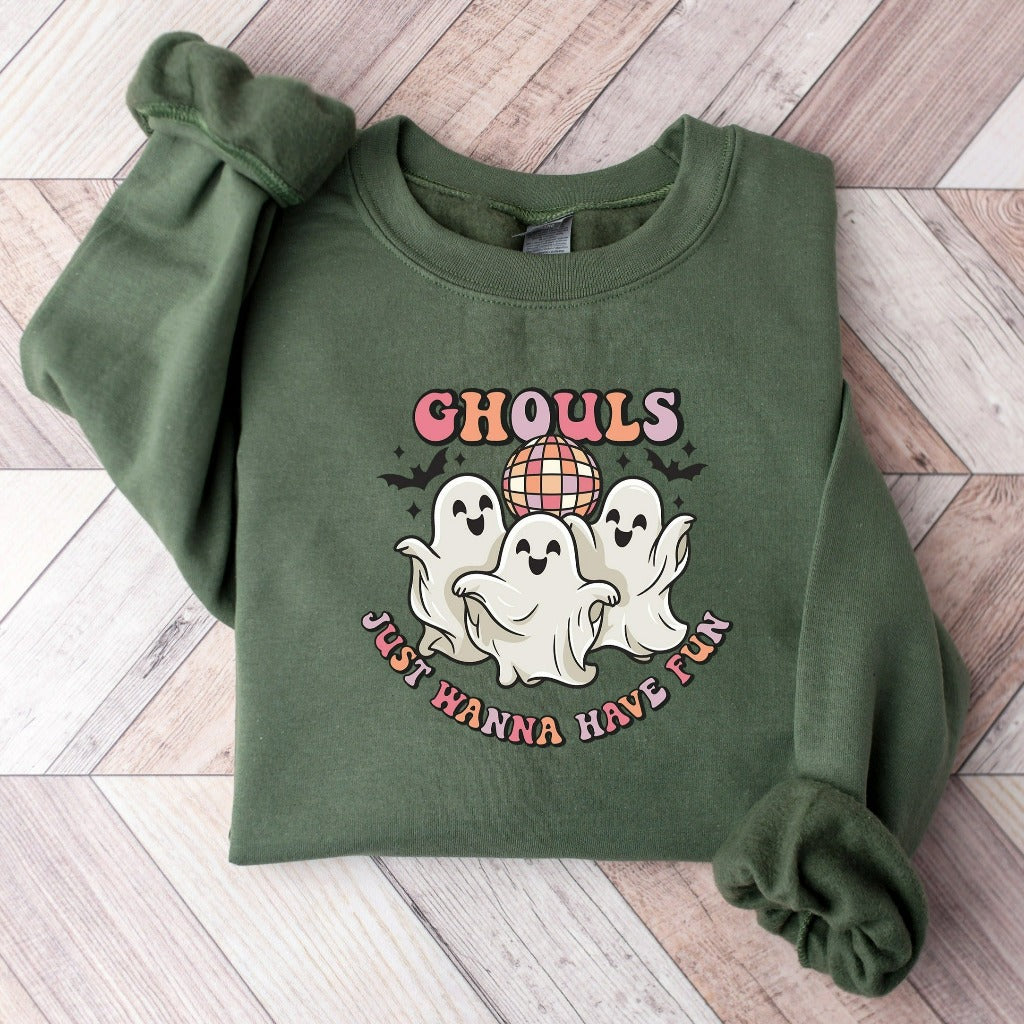 Ghouls Just Wanna Have Fun Sweatshirt, Halloween Crewneck, Retro Halloween Sweater, Funny Halloween Party Shirts, Disco Ghosts Shirt