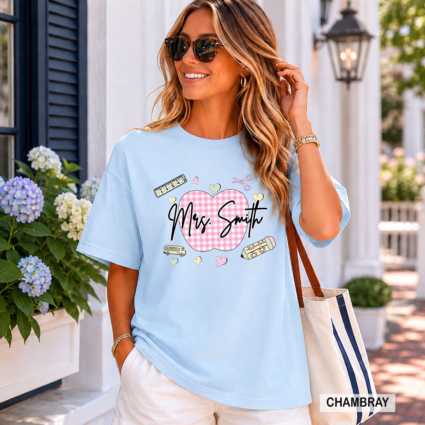 Personalized Teacher Gingham Apple Comfort Colors® Shirt