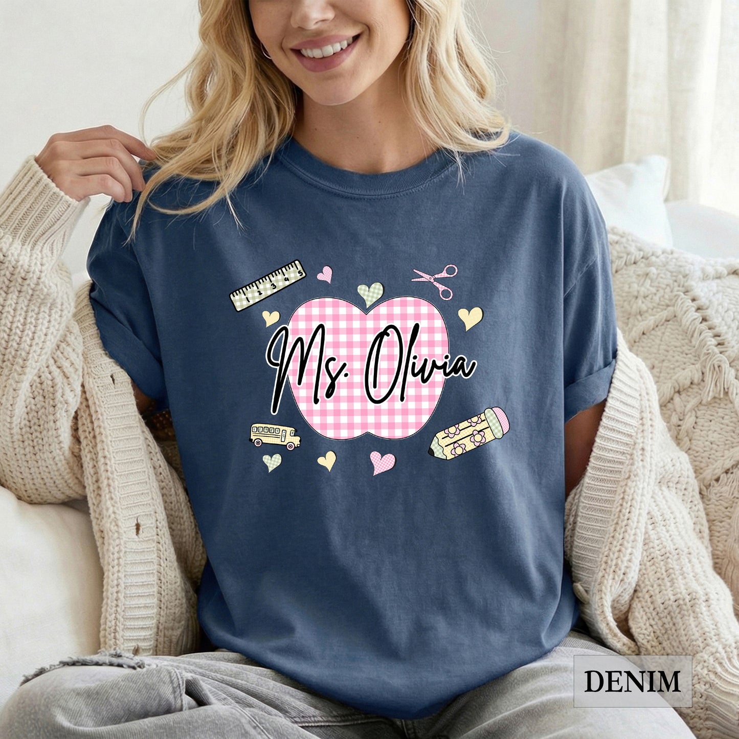 Personalized Teacher Gingham Apple Comfort Colors® Shirt
