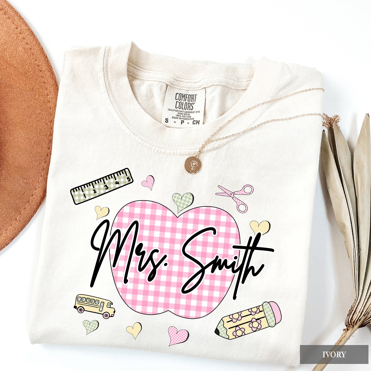 Personalized Teacher Gingham Apple Comfort Colors® Shirt