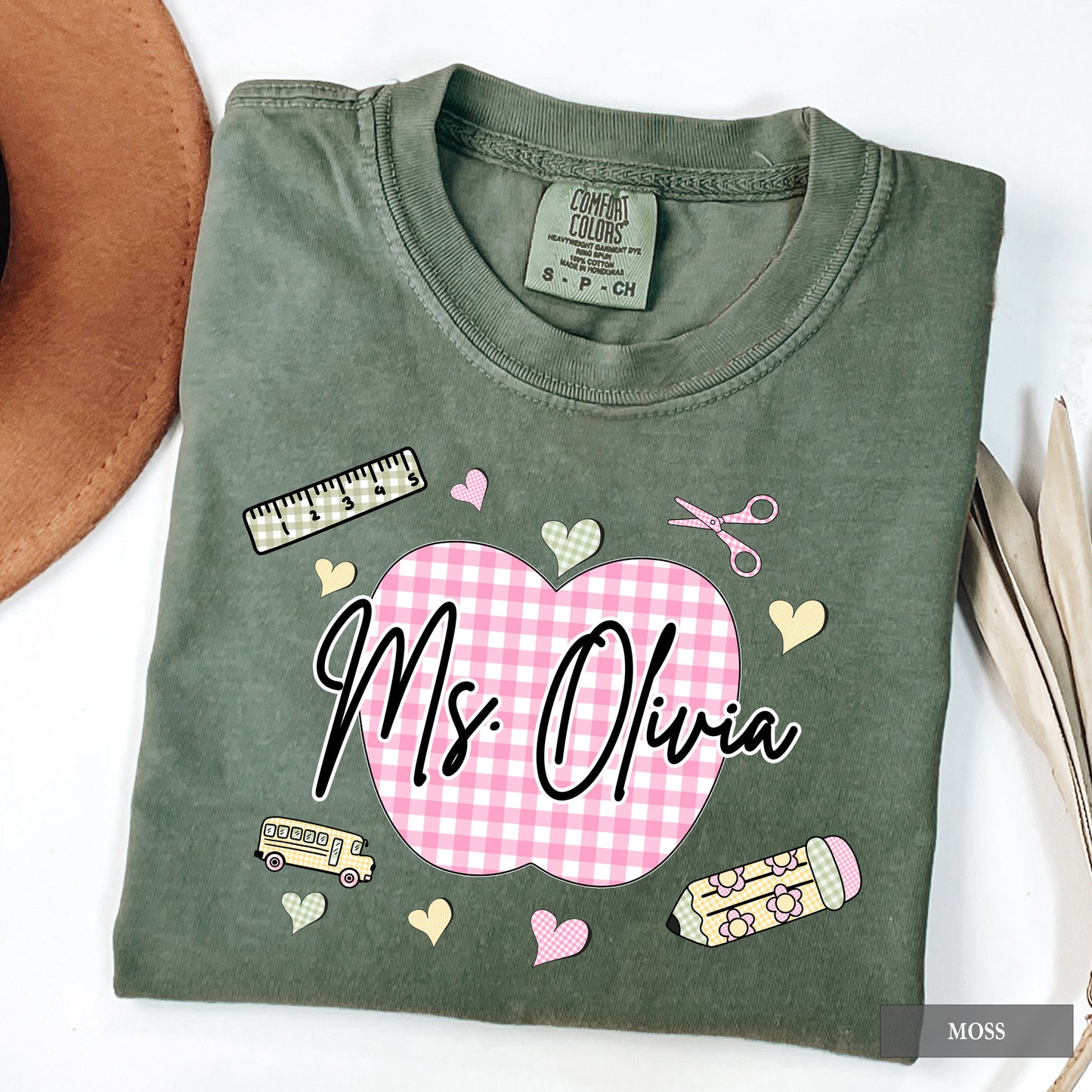 Personalized Teacher Gingham Apple Comfort Colors® Shirt