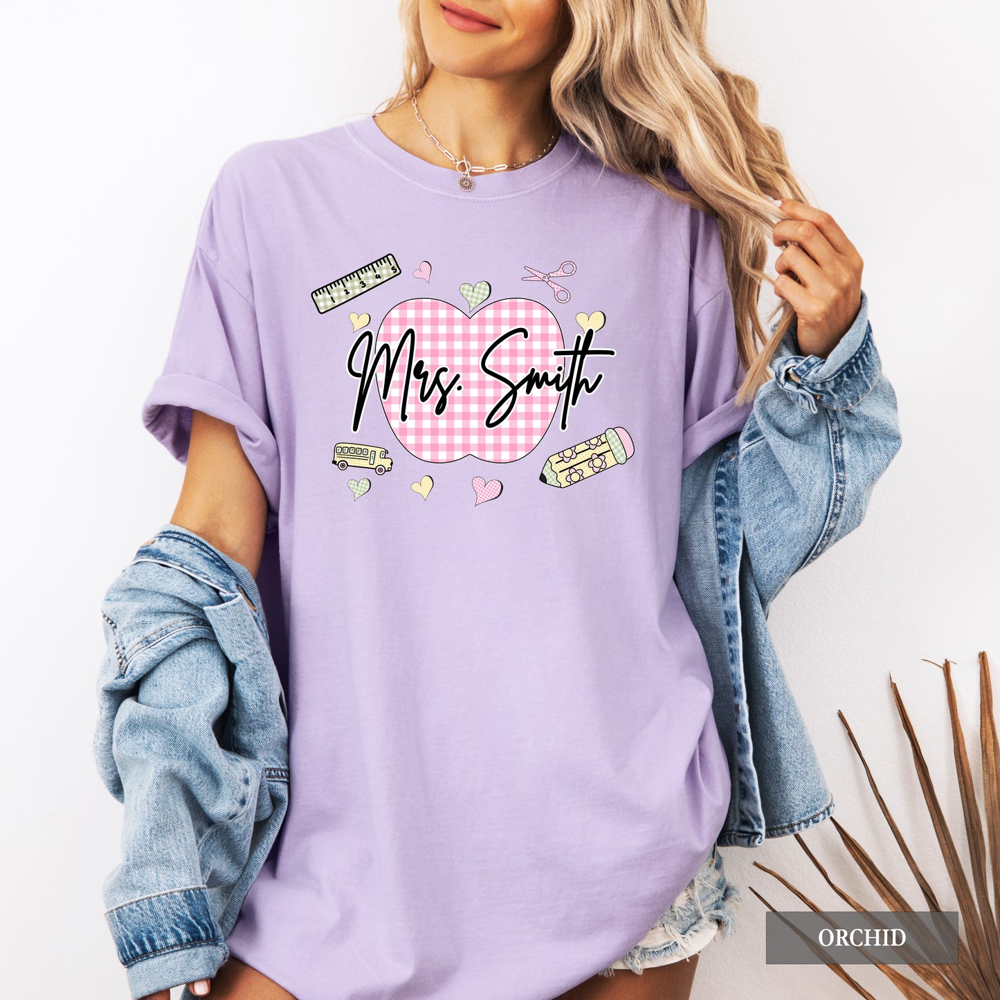Personalized Teacher Gingham Apple Comfort Colors® Shirt