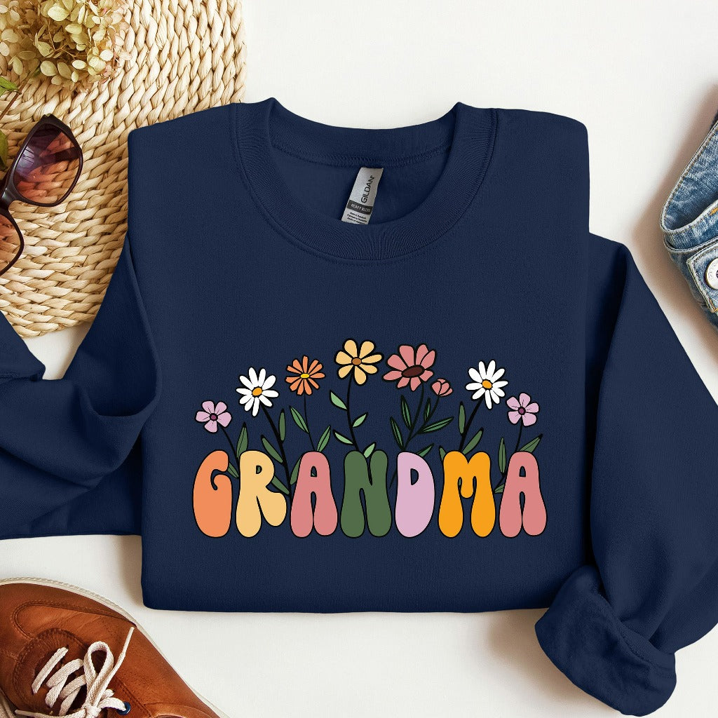 Cute Grandma Floral Sweatshirt, Grandma Wildflowers Crewneck, Grandma Flowers Sweater, New Granny Gift, Mothers Day Gift, Baby Announcement