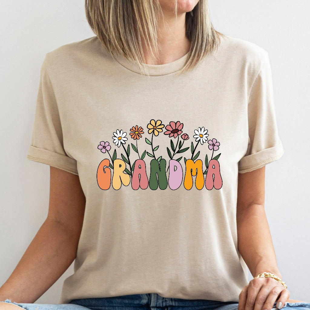 Cute Grandma Floral Shirt, Grandma Wildflowers TShirt, Gift for Granny, Grandma Flowers Graphic Tee, New Grandma Gift, Mothers Day Birthday