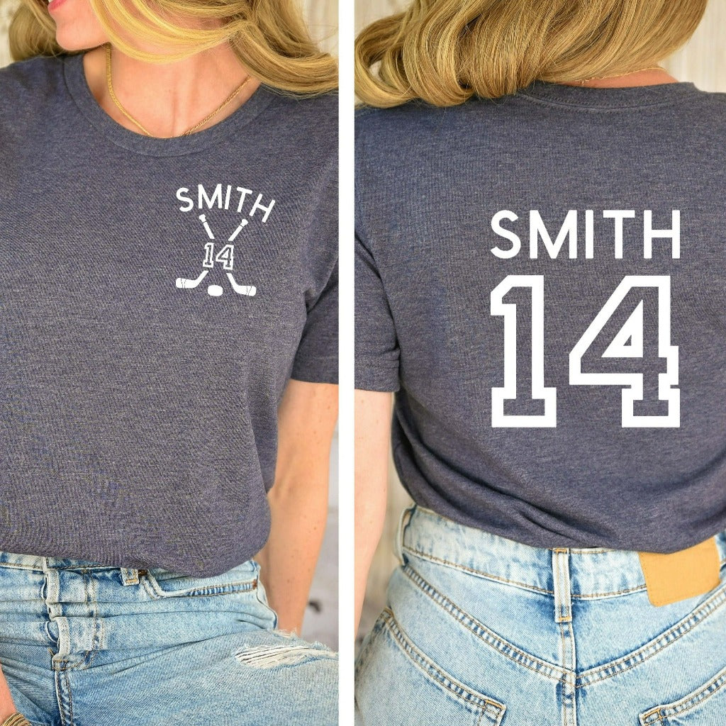 Custom Hockey Mom Shirt, Personalized Hockey TShirt, Game Day Hockey Mama Graphic Tee, Custom Name and Number Hockey Fan Shirt, Hockey Dad