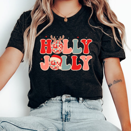 Holly Jolly Vibes Retro Christmas Shirt, Holly Jolly TShirt, Vintage Christmas Graphic Tee, Vintage Groovy Holly Jolly Shirt, Christmas Gift