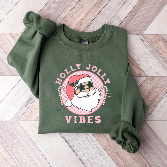 Retro Holly Jolly Vibes Sweatshirt, Vintage Christmas Crewneck, Christmas Vacation Sweater, Santa Shirt, Holiday Outfit, Christmas Gifts