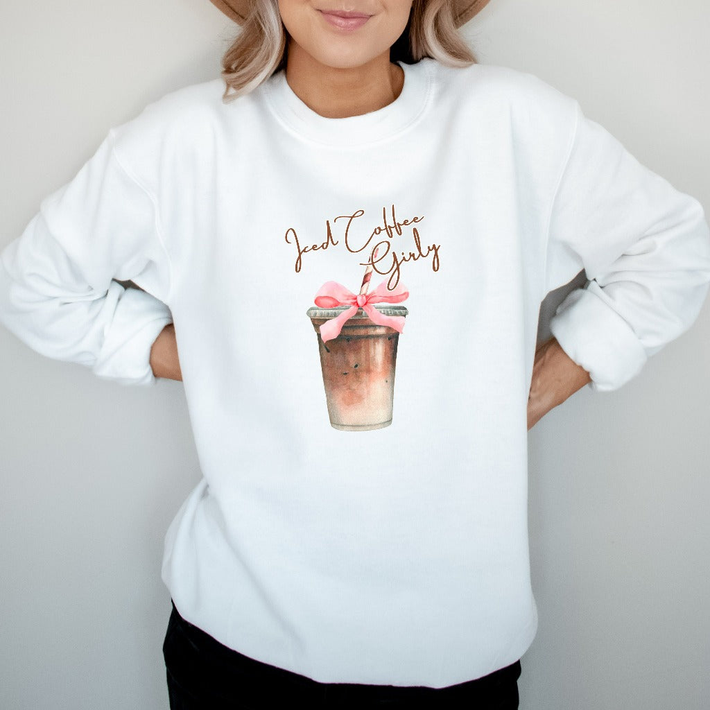 Iced Coffee Girly Sweatshirt, Iced Coffee Girl Crewneck, Coquette Coffee Shirt, Coquette Clothing, Coffee Lover Gift, Pink Bow Iced Coffee