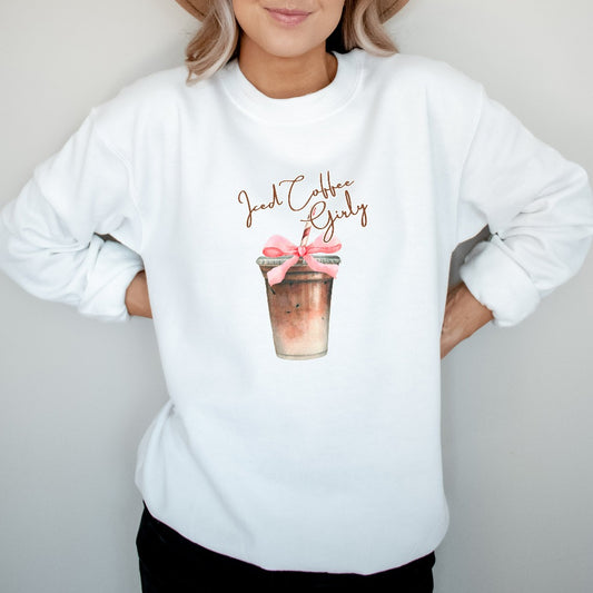 Iced Coffee Girly Sweatshirt, Iced Coffee Girl Crewneck, Coquette Coffee Shirt, Coquette Clothing, Coffee Lover Gift, Pink Bow Iced Coffee