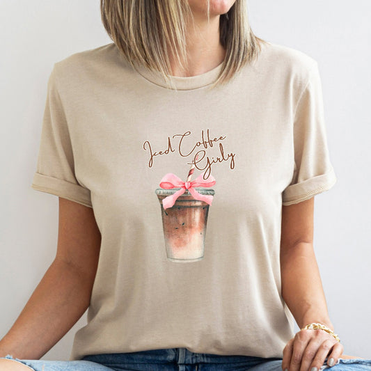 Iced Coffee Girly Shirt, Pink Bow Coffee Lovers TShirt, Caffeine Addict Graphic Tee, Coquette Aesthetic Coffee Shirt, Gift for Coffee Lover