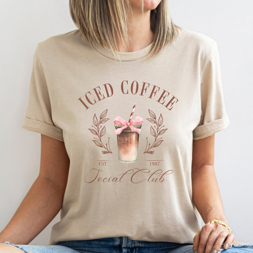 Iced Coffee Social Club Shirt, Coffee Lovers TShirt, Caffeine Addict Graphic Tee, Coquette Aesthetic Coffee Shirt, Gift for Coffee Lover