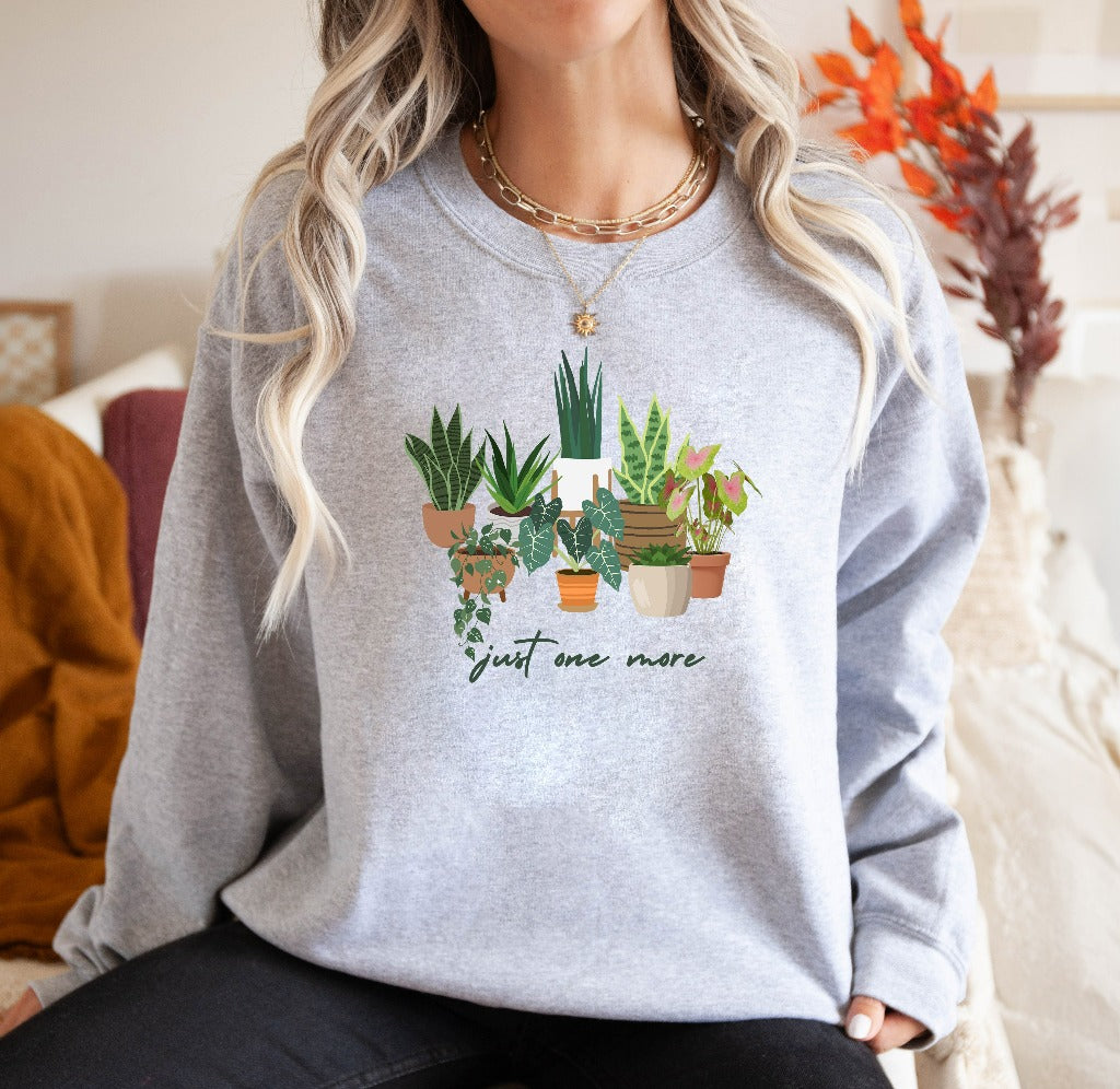 Just One More Plant Sweatshirt, Funny plant Crewneck, Unisex Eco Print Plant Mom Sweater, Monstera Plant, Plant Parenthood, House Plant Gift