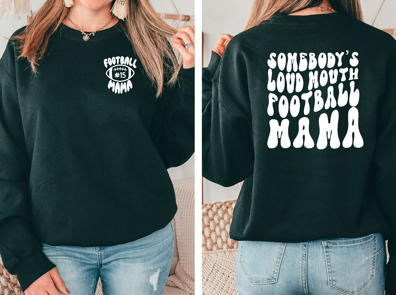 Football Mama Sweatshirt, Somebody's Loud Mouth Football Mama Crewneck, Football Mama Front and Back Graphic, Funny Football Mom Sweater