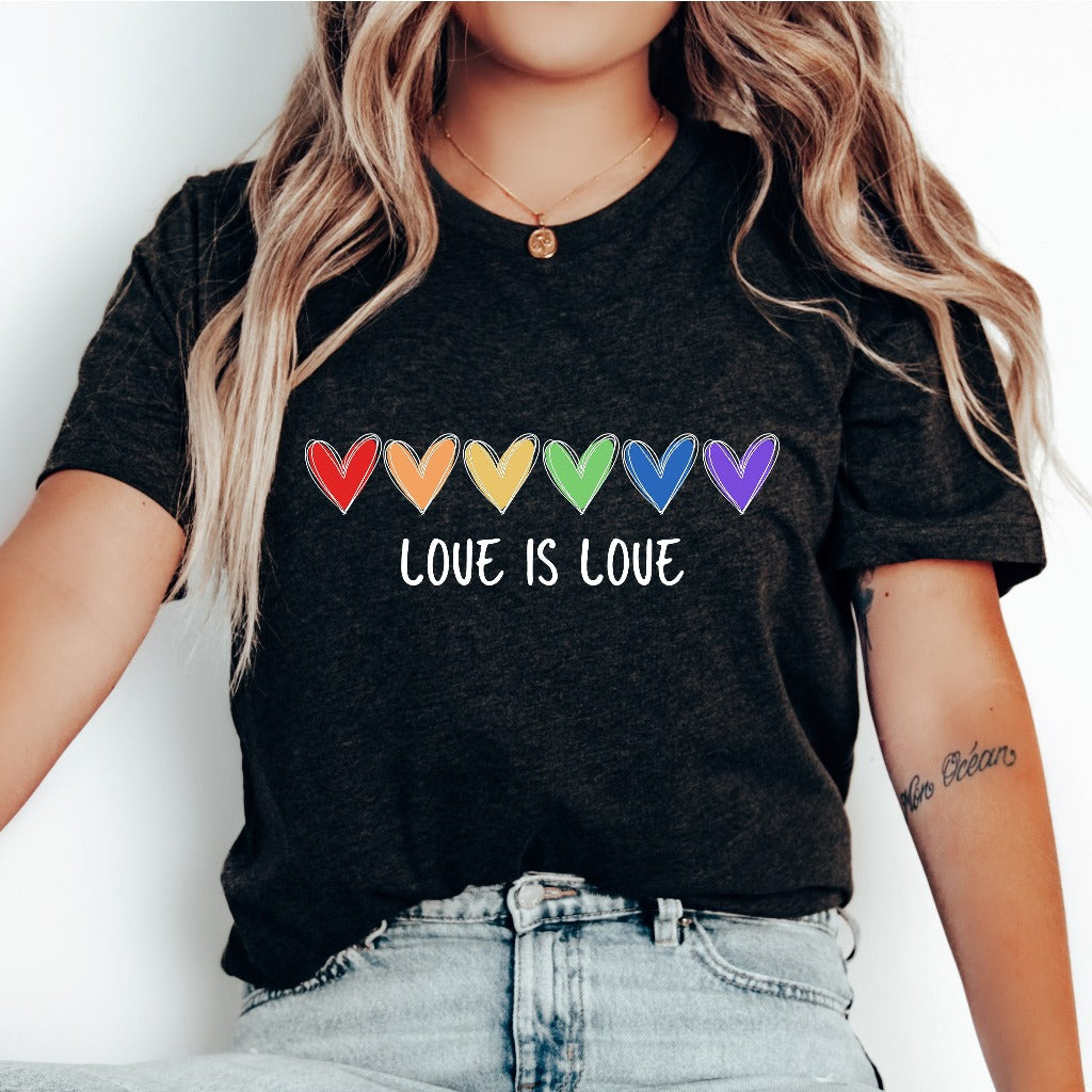 Rainbow Love is Love Shirt, Colorful LGBTQ Ally Apparel, Pride Events TShirt, Thoughtful Coming Out Gift, Rainbow Hearts Graphic Tee