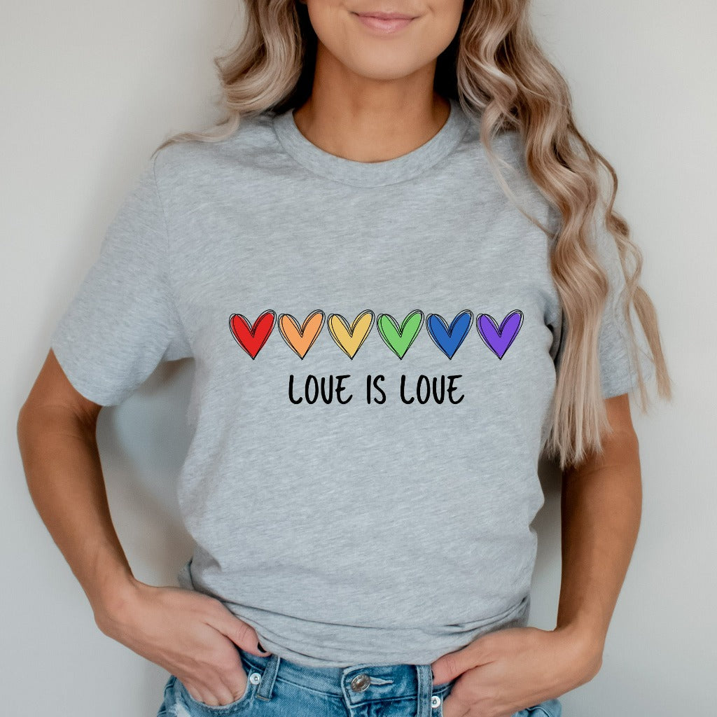 Rainbow Love is Love Shirt, Colorful LGBTQ Ally Apparel, Pride Events TShirt, Thoughtful Coming Out Gift, Rainbow Hearts Graphic Tee