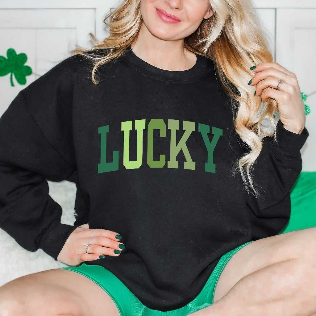 Cute Lucky Sweatshirt, Funny St Patrick's Day Crewneck, Happy Shamrock Sweater, Irish Gift for Her, Women's St Patricks Day Hoodie