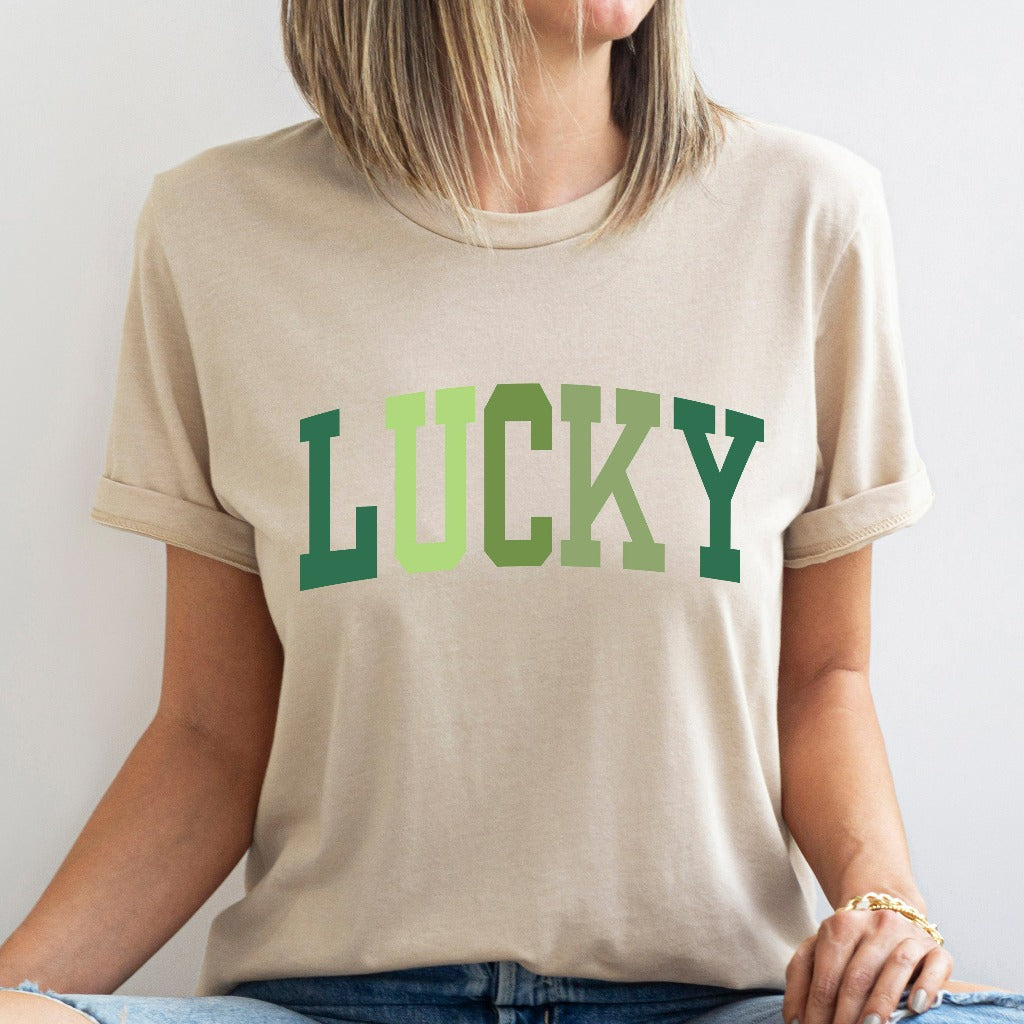 Cute Lucky Shirt, Funny St Patrick's Day TShirt, Happy Shamrock Graphic Tee, Irish Gift, Women's St Patricks Day Party Outfit