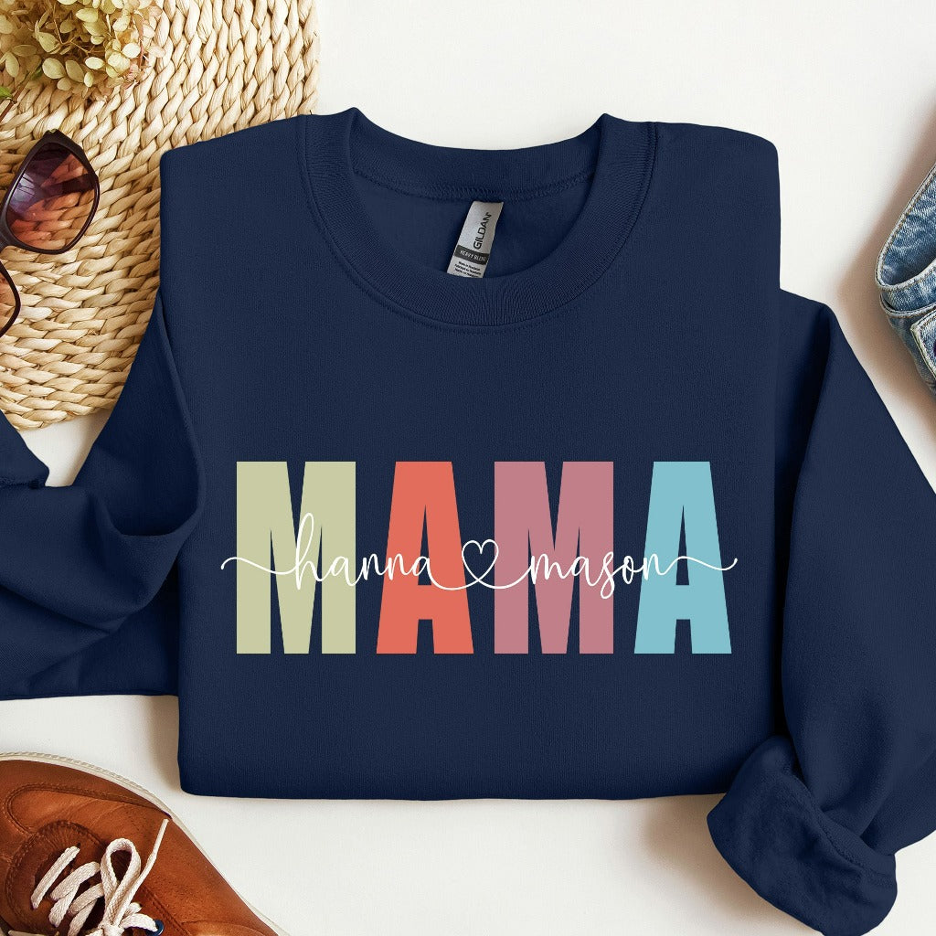 Personalized Mama Sweatshirt, Custom Mama with Kids Names Crewneck, Mother's Day Gift, New Mom Gift, Mom Birthday Christmas Gift, Mama Tee