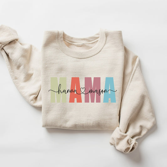Personalized Mama Sweatshirt, Custom Mama with Kids Names Crewneck, Mother's Day Gift, New Mom Gift, Mom Birthday Christmas Gift, Mama Tee