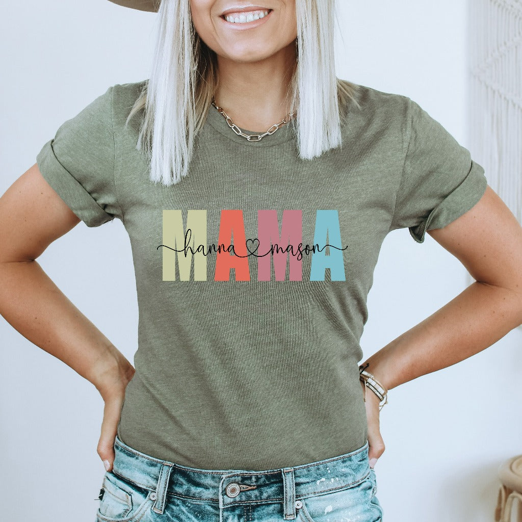 Personalized Mama Shirt, Custom Mama with Kids Names TShirt, Mother's Day Gift, Gift for New Mom, Mom Birthday Christmas Gift, Mama Tee