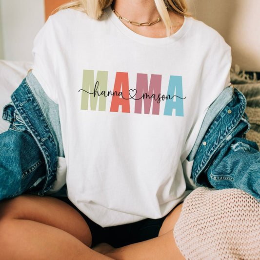 Personalized Mama Shirt, Custom Mama with Kids Names TShirt, Mother's Day Gift, Gift for New Mom, Mom Birthday Christmas Gift, Mama Tee