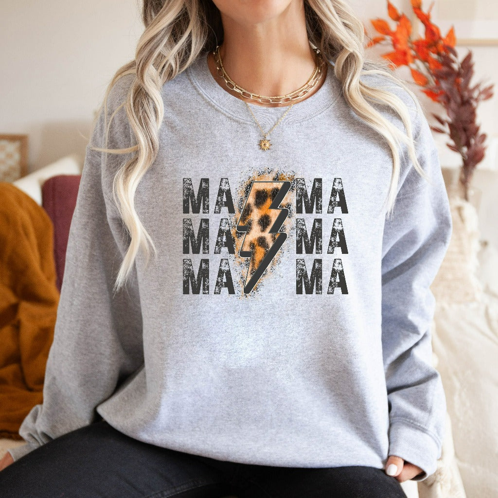 Distressed Mama Lightning Bolt Sweatshirt, New Mom Crewneck, Mother's Day Sweater, New Mom Gift, Mom Birthday Gift, Mama Christmas Gift