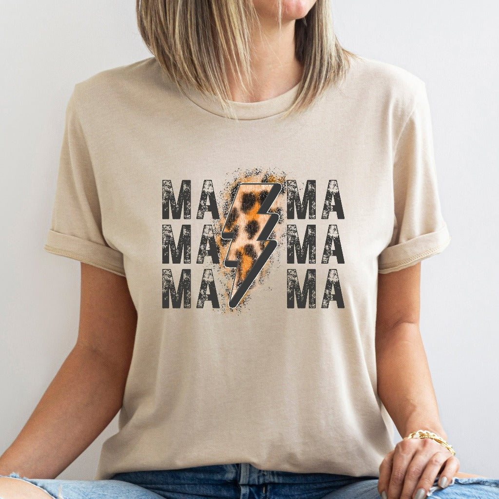 Mama Lightning Bolt Shirt, Leopard Print New Mom TShirt, Mother's Day Gift, Gift for New Mom, Mom Birthday Graphic Tee, Mama Christmas Gift
