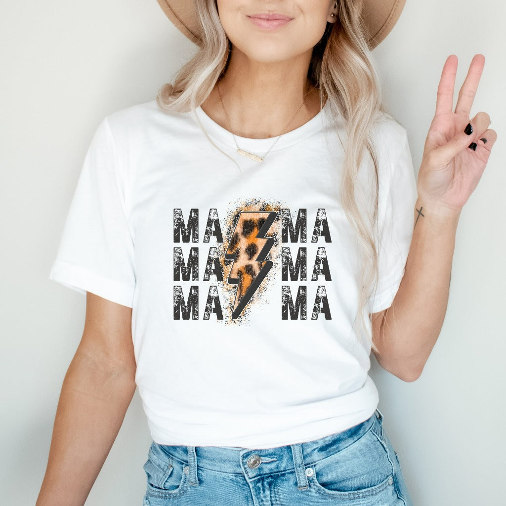 Mama Lightning Bolt Shirt, Leopard Print New Mom TShirt, Mother's Day Gift, Gift for New Mom, Mom Birthday Graphic Tee, Mama Christmas Gift