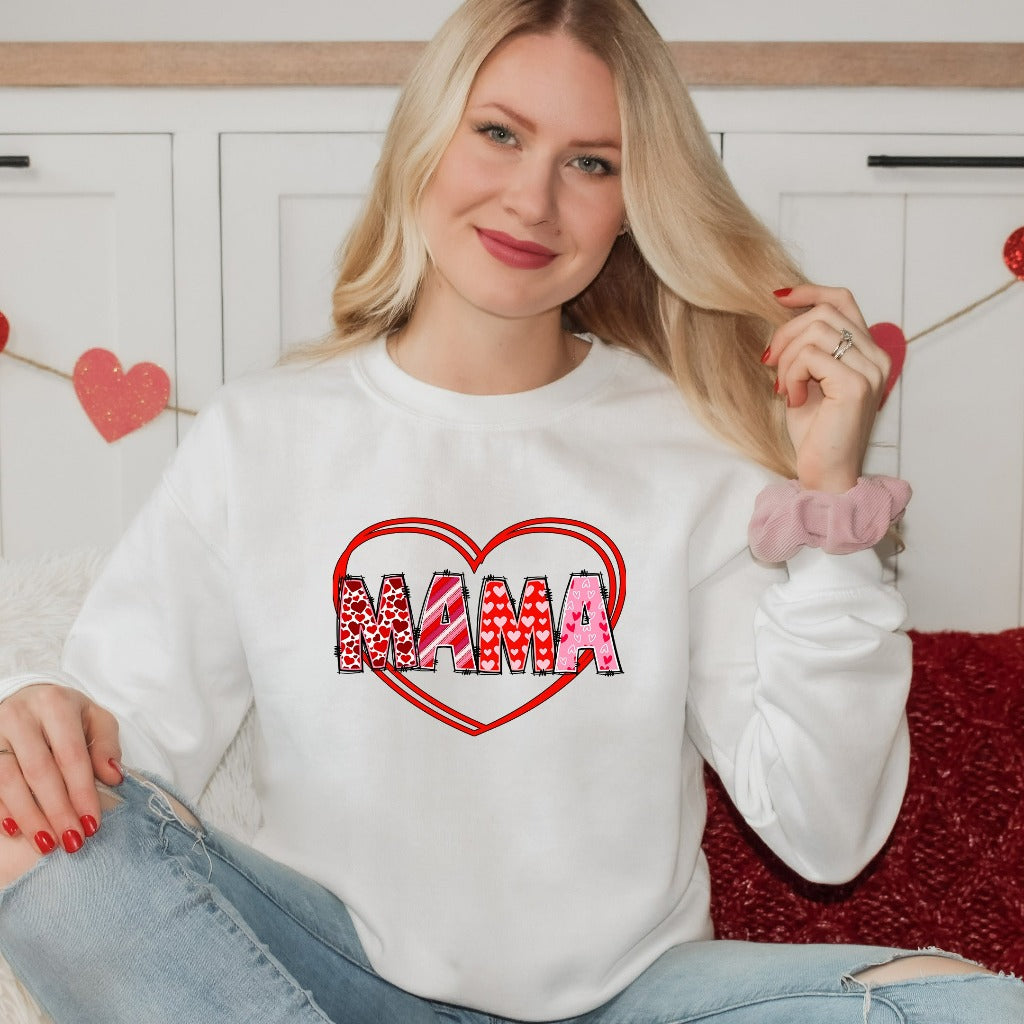 Mama Valentine's Day Sweatshirt, Valentines Day Crewneck, Valentine Gift for Mom, Valentines Day Gift for Wife, Cute Valentines Outfit