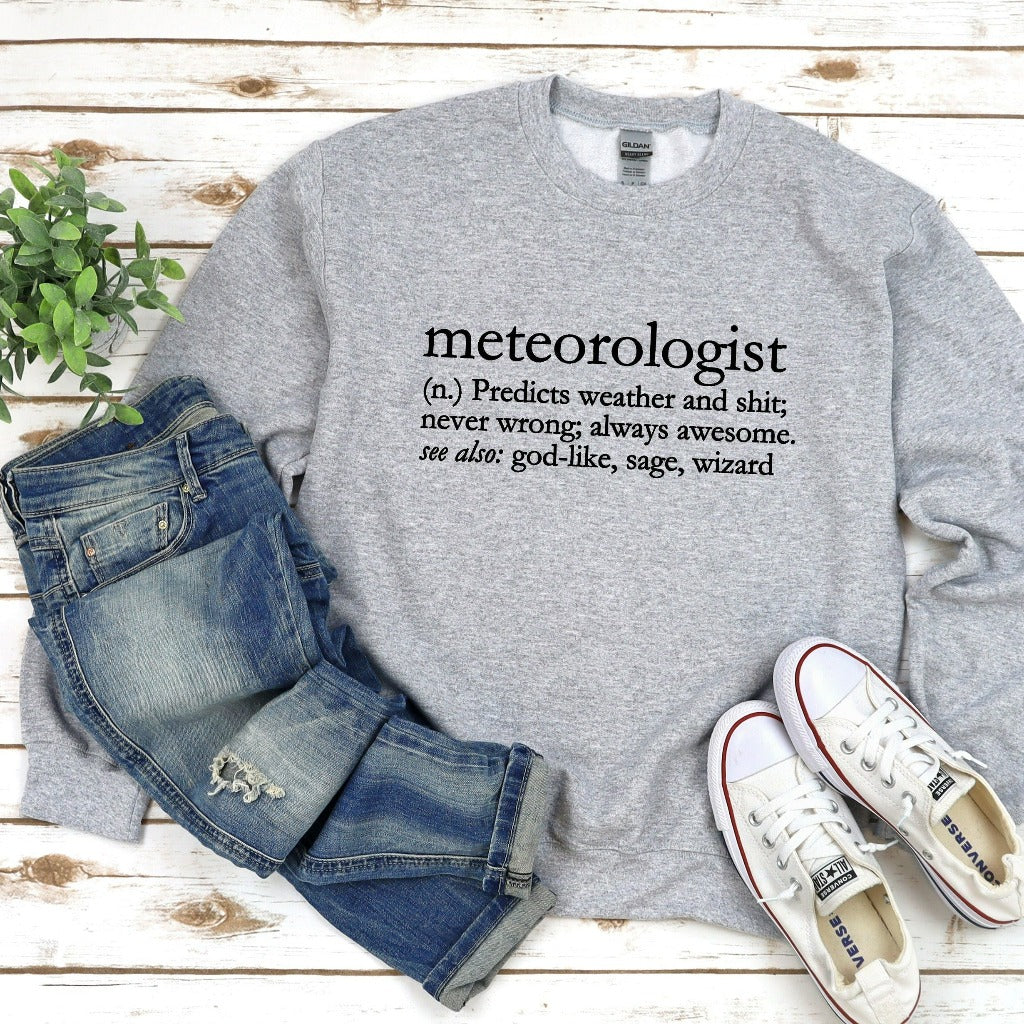 Meteorologist Definition Sweatshirt, Funny Gift for Meteorologist, Weatherman or Woman Crewneck, Weather Shirt, Meteorology Student Sweater